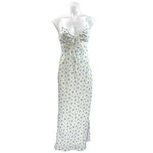 Kiss The Sky Juliette White Blue Floral Sleeveless Cami Camisole Maxi Dress XS